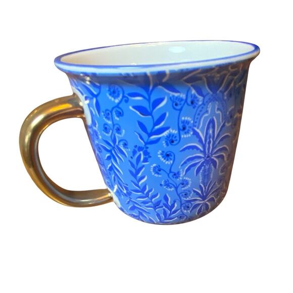 Lilly Pulitzer Abaco Blue Have it Both Rays Print Gold Handle Coffee Mug - Picture 1 of 6